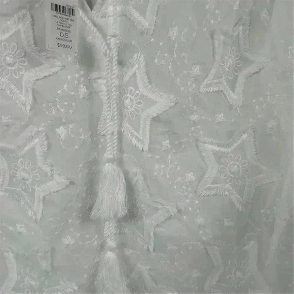 Chico's Women's White Embroidered Star Peasant Blouse Size 0.5 US Size 6 - Picture 12 of 14